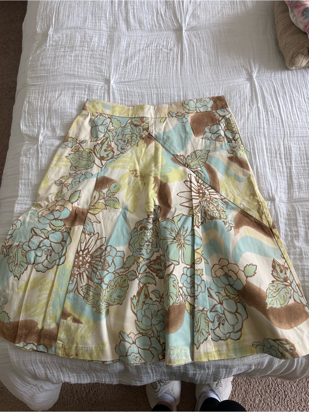 Express Floral Circle Skirt in Cream, Aqua & Brown